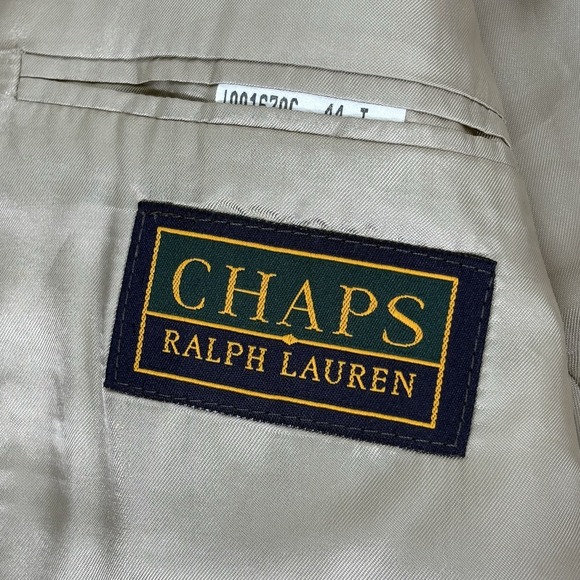 CHAPS Ralph Lauren Mens Tan Plaid 100% Wool 2 Button Summer Suit Jacket Size 44T - Picture 8 of 12